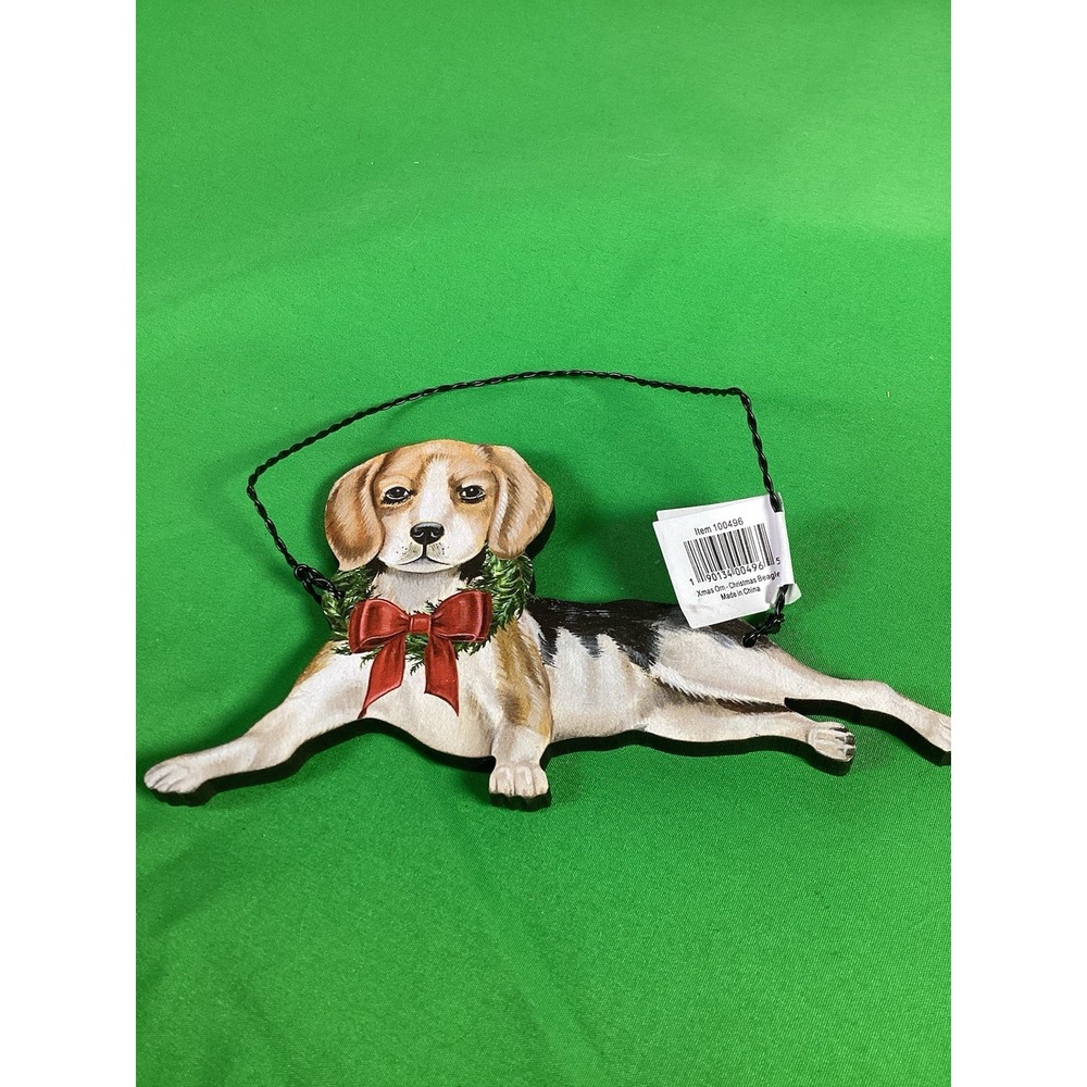Beagle Wooden Holiday Bow Ornament Kathy's Primitives